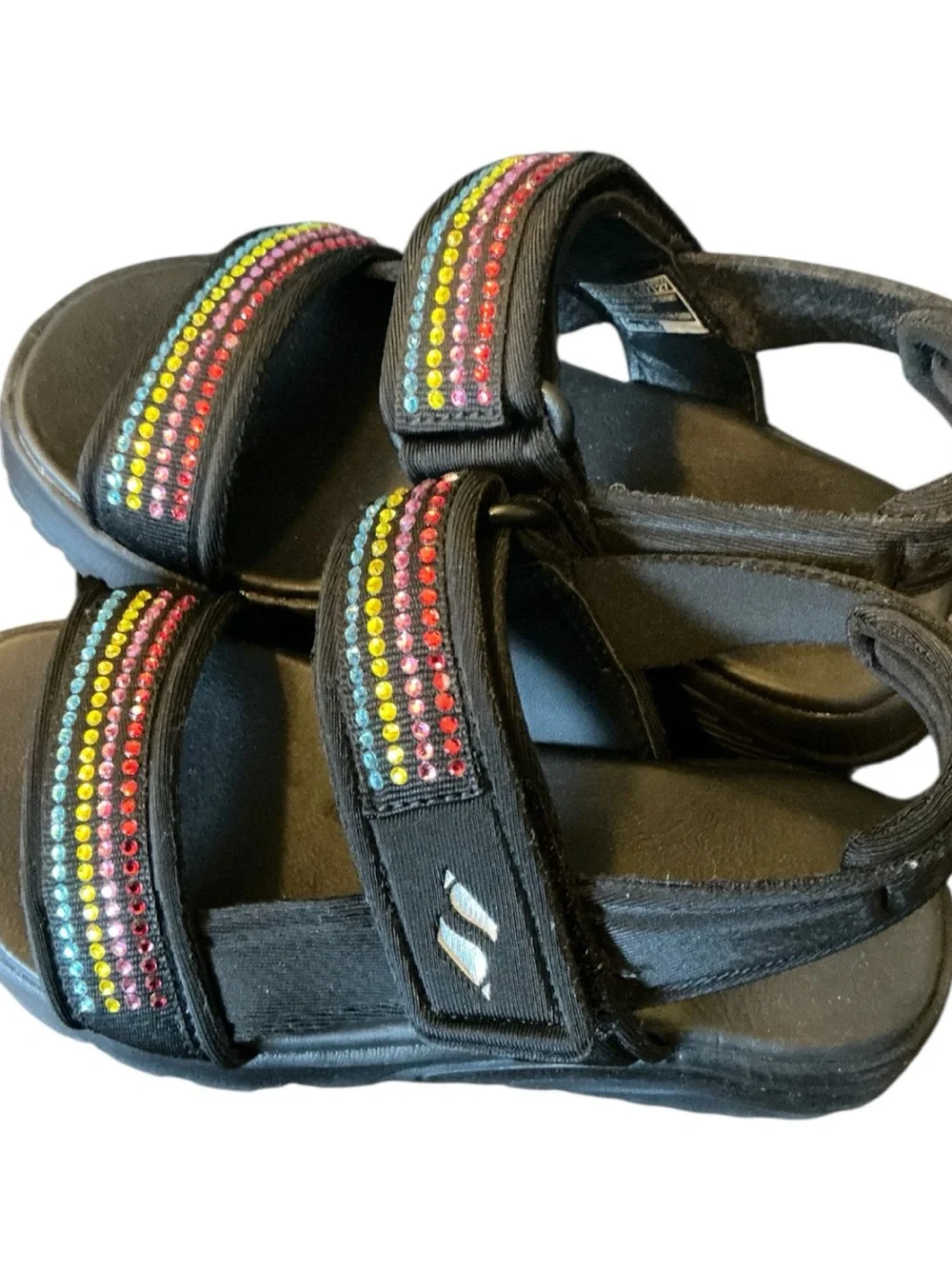 Skechers Kids Black Sandals with Rainbow Beaded Straps like a new